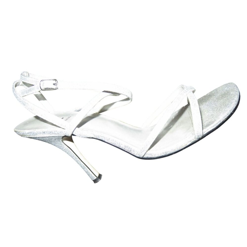Bakers Shelly Glitter Strappy Metallic Silver Leather Heels size 10 - Picture 7 of 14